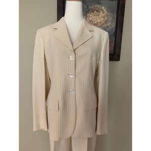 Max Mara Beige Pinstripe Blazer + Pants Suit